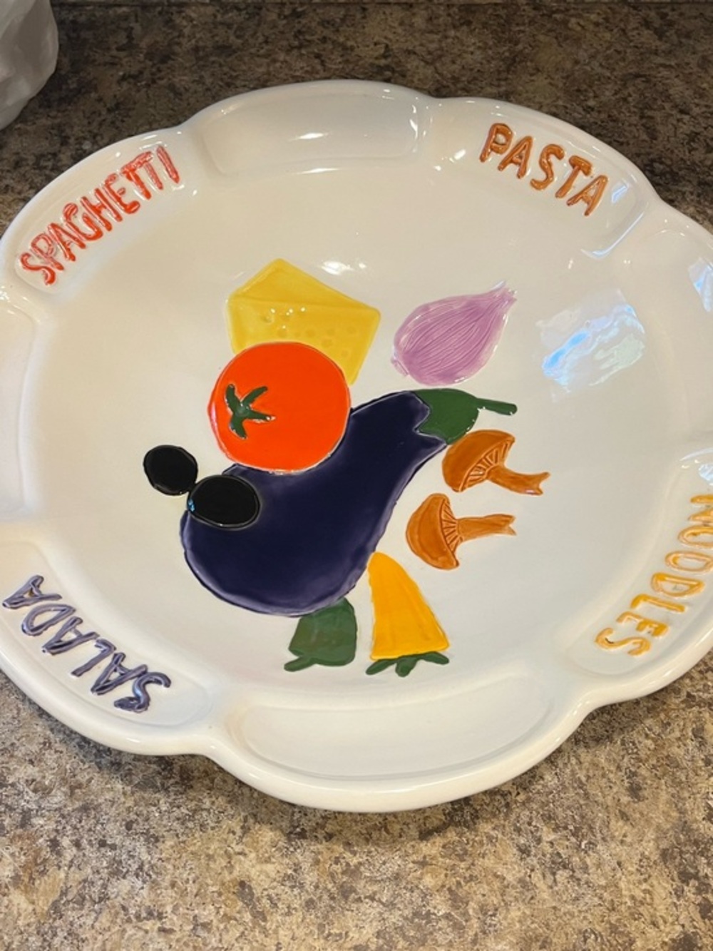 Ceramic Pasta Serving Bowl with Colorful Vegetable Motif Made in Italy 14”